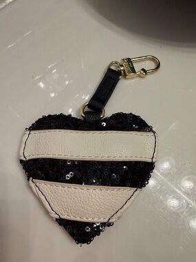 Betsey Johnson Black and White Sequin Heart Bag Charm
